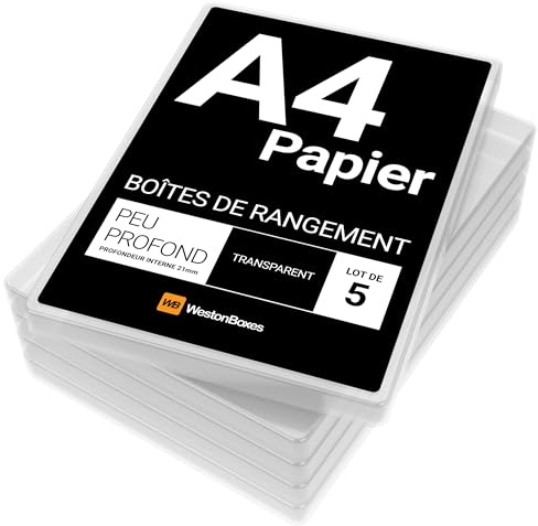 WestonBoxes Präsentations- oder Aufbewahrungsboxen aus dünnem Kunststoff im A4-Format für A4-Papier (Klar/Transparent, 5 Stück) | 24mm Außentiefe | 304x216x21mm innen | 150 Blatt A4 | Präsentation, Ablage | Säurefrei | Hergestellt in Großbritannien
