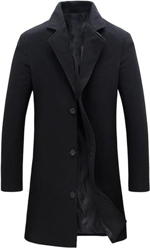 Springrain Herr-rock i ullblandning, enkelknäppt modell med hakslag, värmande design trenchcoat för vinter, Svart, XL