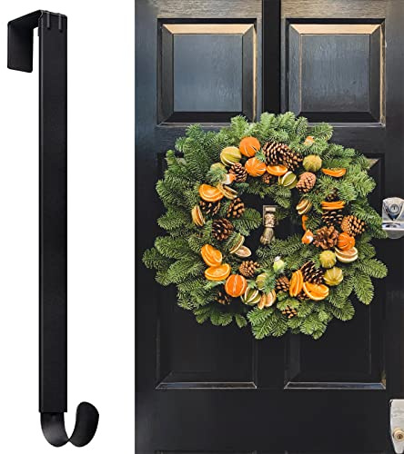Myfolrena Adjustable Wreath Hanger from 15-24, Metal Wreath Hook for Front Door, 20lb (Black-1 Pack)