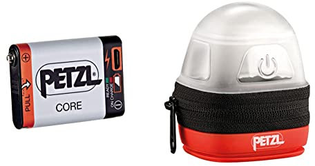 PETZL Core Akku für Stirnlampen mit Hybrid Concept & Erwachsene Noctilight Stirnlampe Schutzhülle, One Size, Schwarz/Orange