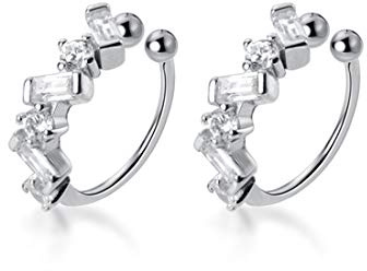 SLUYNZ 925 Sterling Silver CZ Cuff Earrings for Women Small Hoop Earrings No Piercing Cartilage Earrings (A-Silver)
