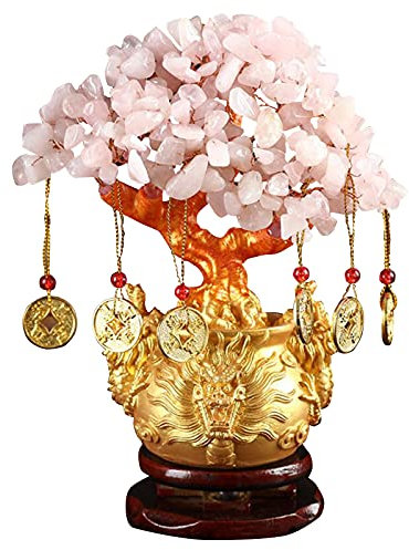 Feng Shui Chinesischer Kupfer-Geldbaum, rosa Kristall, Liebesbaum in Geldbeutel, Heimdekoration, Bonsai für Ehepaar, Party, Wohlstand, spirituelles Geschenk, W4658, Pink