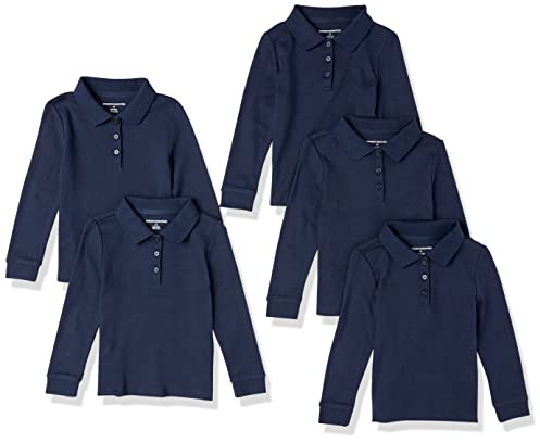 Amazon Essentials Polos de Algodón Interlock de Manga Larga Niña, Paquetes Múltiples