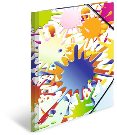 HERMA 19278 Portfolio Folder A4 Impressions Colour Splats, Children's Corner Folder Made of Cardboard with Inner Print and Elastic Band, Sturdy Cardboard Folder, for Boys and Girls
