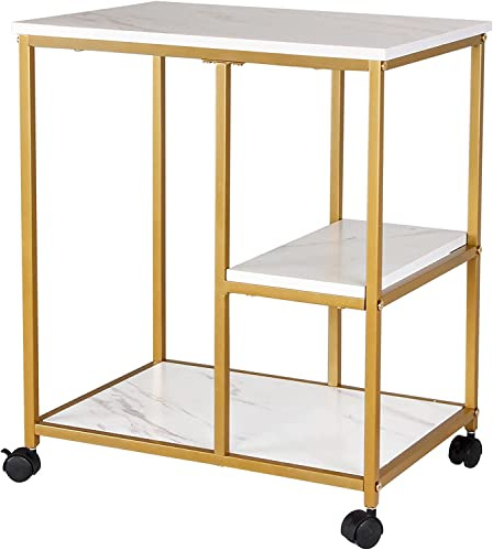 soges 3-Tier Printer Stand on Wheels, Rolling Printer Cart with Storage Shelves, Mobile 3 Shelves End Table, Multi-Purpose Side Table Storage Organizer Shelf for Home Office