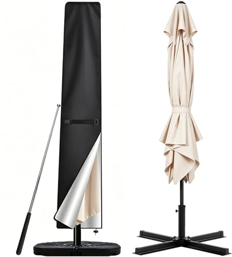 Teynewer Parasol Cover Waterproof, Outdoor Garden Umbrella Cover with 210D Oxford Fabric, Telescopic Rod and Zipper Fit for 1.8 to 2.7 m Banana Patio Umbrellas, Windproof & Anti-UV - 170x25/35cm