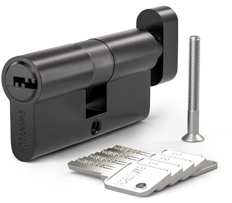 Bwintech 1 Stück 30T/30mm Euro Messingzylinder, 60mm Drehknauf/Schlüssel zylinderschloss mit 5 horizontalen Messingschlüsseln,Anti Picking,Anti Bohr,Anti Snap,Anti Bumping, schwarze Oberfläche