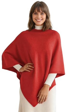 creazioni unique Poncho Mantella da Donna Invernale Made in Italy - Poncho Donna Caldo Misto Cashmere Lana e Viscosa (Rosso)