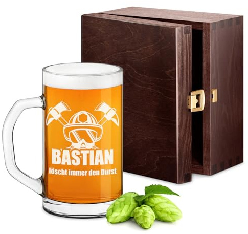 Maverton Bierkrug mit Gravur personalisiert - klassisches Bierglas 640 ml - Bierseidel für Männer - Bierhumpen für Biertrinker - Maßkrug zum Geburtstag - Weihnachtsgeschenke - Feuerwehrmann
