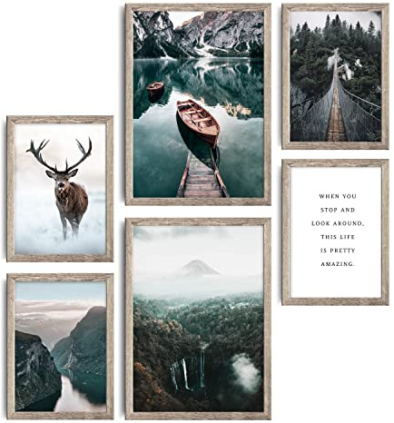 decomonkey 6er Poster Set ohne Bilderrahmen, Natur, 4x A4 & 2x A3 | 4x DIN A4 & 2x DIN A3, Landschaft, Wohnzimmer, Schlafzimmer, Wandposter, Bilder, Collage, Modern, Wanddeko, Berglandschaft