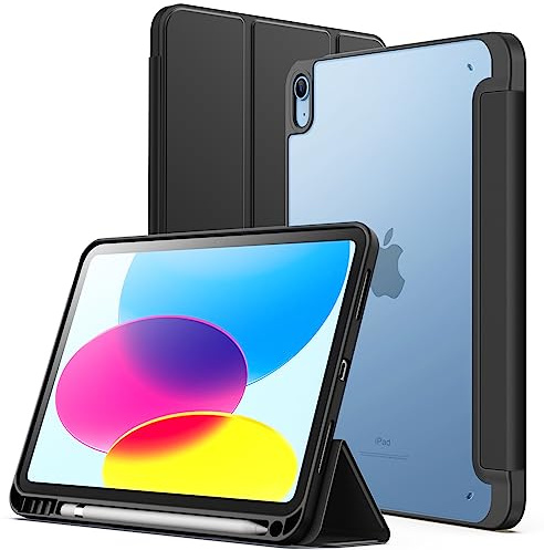 JETech Matte Hülle für iPad (A16) 11./10. Gen, Schwarz | Für 2025/2022 Modell, Matte Transluzent Rückseite, Stifthalter, Schlankes Ständerdesign, Anti-Fingerabdruck