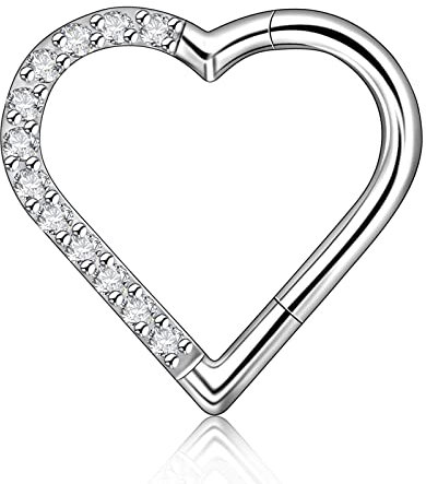 Longbeauty G23 Titan 16G Klicker Herzform Piercing Ring Segmentring Ohrpiercing Daith Helix Tragus Knorpel Ohrringe, Silber, 8MM, 1 Pcs