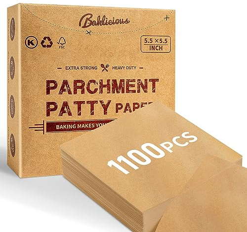 Baklicious 1100Pcs 5.5x5.5(14x14cm) Patty Paper - Elevate Burger Experience! Unbleached, Non-Stick Squares for Perfect Patties, Cookies, Food Storage, Sweet Candies Wrapping!