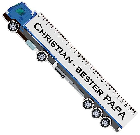 Striefchen® LKW Lineal bedruckt mit Wunschname perfekt als Füllung für Schultüte Blau