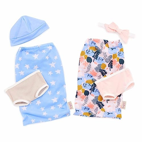 LullaBaby Zwillings-Babypuppen mit Schlafsäcken, 36 cm Babypuppen | 2 realistische Babypuppen mit braunen Augen, Shorts, Mütze und Stirnband für Rollenspiel und Schlafenszeit, 2+ Jahre