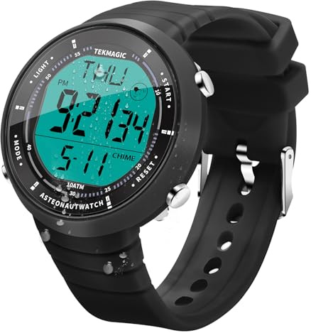 Digitale Sportuhr zum Schwimmen und Tauchen 10 ATM 100m Wasserdicht mit Funktionen Wecker, Chronograph, Stoppuhr, Timer, Countdown, Dualzeit, 12 und 24 Stunden Format Umschaltbar, Silikonband