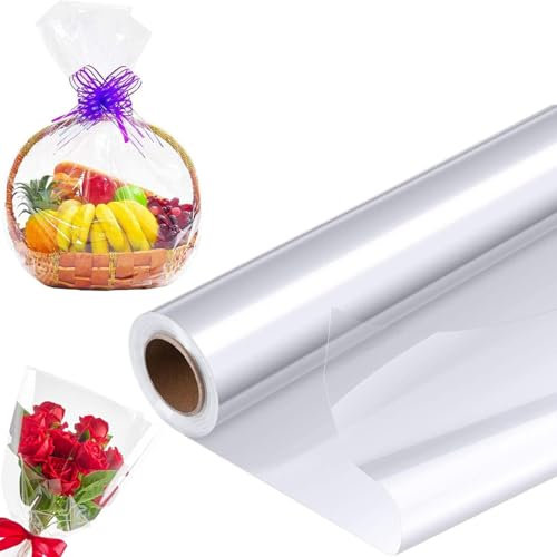 Geschenkfolie Transparent - Cellophan Geschenkpapier Rolle 2.2 Mil Lebensmittelpapier Folienrolle, zum Einwickeln von Geschenkkörben lumenfolie und Blumen Geschenkkörbe Wrap (45CM x 20M)