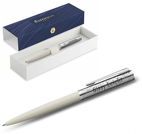 Waterman Allure Deluxe Kugelschreiber mit Gravur | Geschenk für Mann und Frau | inspiriert von Pariser Mode | personalisiert | graviert (Weiß, Kugelschreiber)