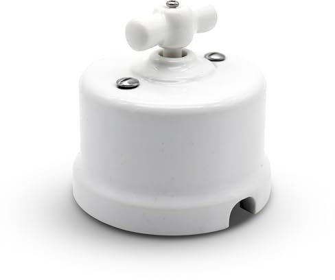 DOJA Barcelona | Interruttore Vintage in Ceramica | Bianco | Carico Massimo 10A | Interruttore Elettrico Retro a Parete | 1 Pezzo