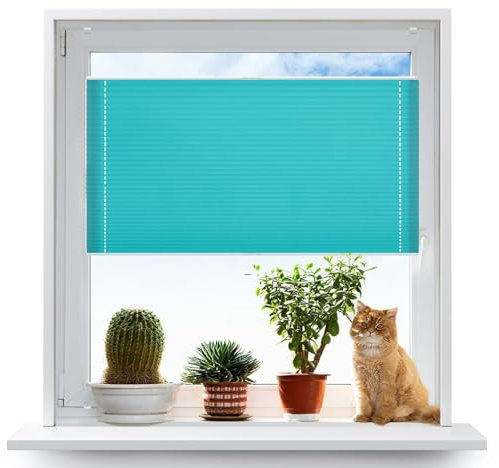 Thermo Plissee Ohne Bohren 20 x 100 cm Sichtschutz Und Blickdicht Easyfix Faltrollo Plisseerollo Jalousie 2 Bedienschienen aus Aluminium für Fenster & Tür, Blau