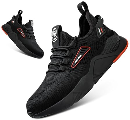 Hitmars Säkerhetsskor för män säkerhetssneakers arbetsskor dam säkerhetsskor snörning sneakers kök svart EU 36-48, 44 EU