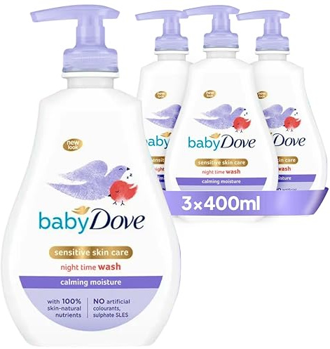 Baby Dove Beruhigende Feuchtigkeit, geeignet für empfindliche Haut, von Kopf bis Fuß, Babywäsche für ein ultra-sanftes Babybad, 400 ml, 3 Stück