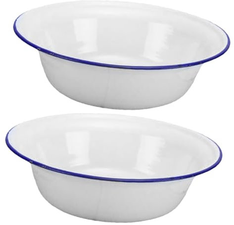 DECHOUS 2pezzi Ciotole in Smalto Vintage Scodelle Profonde Per Zuppe e Insalate Bacino Lardiere Da Cucina in Smalto Spesso Bianco Per Conservazione e Servizio Multifunzionale