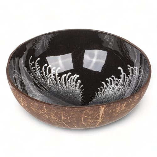 MIJOMA Ciotola esotica in noce di cocco | Interno laccato con colori vivaci | Robusta ed estetica | Perfetta per creazioni di bowl uniche | 13x13x6 cm (Nero)