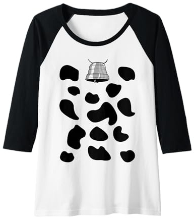 Damen Kuh Kostüm Kuhglocke Kuhflecken Kuhmuster Karneval Fasching Raglan