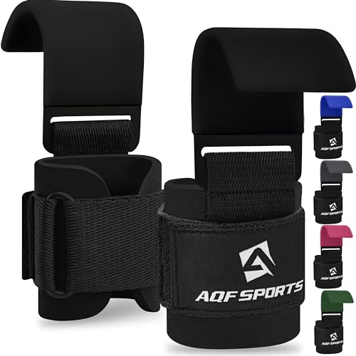 AQF Tyngdlyftningskrokar, Halkfri Gummibeläggning Med Grepp, 8 Mm Tjock Vadderad Neopren Med Dubbelsömmar För Styrkelyft, Marklyft, Gym, Haka, Pull-Ups, Träning, Fitness (Svart)