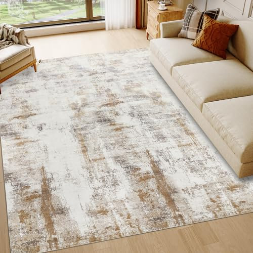 Famibay Rugs Living Room Large 200x290cm Washable Beige Brown Bedroom Rug Abstract Modern Soft Short Pile Area Rugs 5 mm Thin Anti Slip Rug Carpet for Living Room Bedroom Dining Room