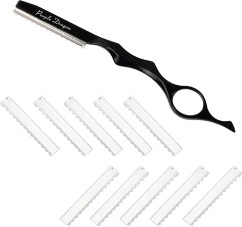 Rasoio Sfoltimento Pro-Grade con 10 Lame di Ricambio, Forbici Professionali Rasoio Pettine Diradamento Capelli, Feather Hair Styling Razor Adatto a Tous Les Styles (Nero)