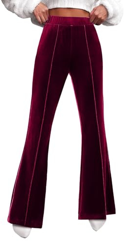 bgyujn Pantalones de terciopelo para mujer, cintura alta, pierna ancha, elásticos, cintura elástica, pantalones de vestir, pantalones con costura frontal para bicicleta, correr, cintura elástica,