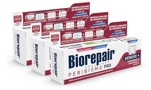 Biorepair, Zahnpasta Peribiom Pro Zahnfleisch +, bekämpft Zahnfleischblutungen, Entzündungen und Mundgeruch, mit MicroRepair und Probiotika, für das Gleichgewicht der oralen Mikrobiota, 3 x 75 ml