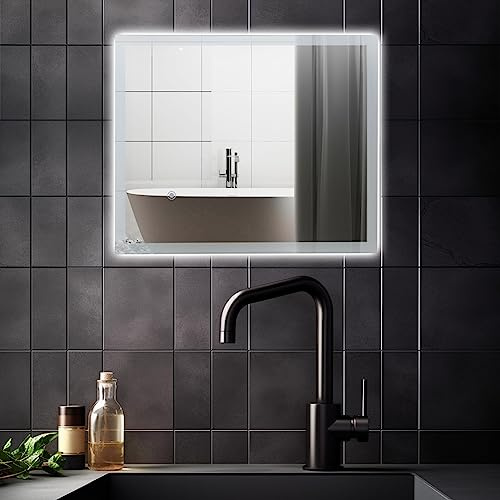 Youyijia LED Badspiegel mit Beleuchtung, 60x50cm Wandspiegel Badezimmerspiegel mit Touch-Schalter Kaltweiß 6000K Energiesparend Lichtspiegel