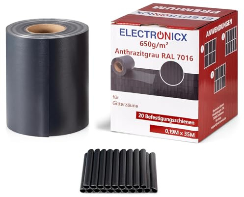 Electronicx Premium PVC RAL 7016 - Lámina de protección visual (PVC, 35 m x 19 cm, 650 g/m², resistente a los rayos UV, extra duradera, opaca, 20 clips de fijación)