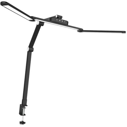 LOVIVER Lampada da tavolo a LED con morsetto, lampada da tavolo con telecomando, girevole, dimmerabile, temperata, per camera da letto, banco da lavoro,