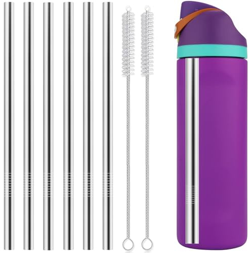 Esayendder Metall-Ersatz-Trinkhalme für Owala-Wasserflasche, 680 ml, 907 ml, wiederverwendbare Edelstahl-Trinkhalme, 6 Stück, mit 2 Reinigungsbürsten, kompatibel mit Owala-Wasserflasche