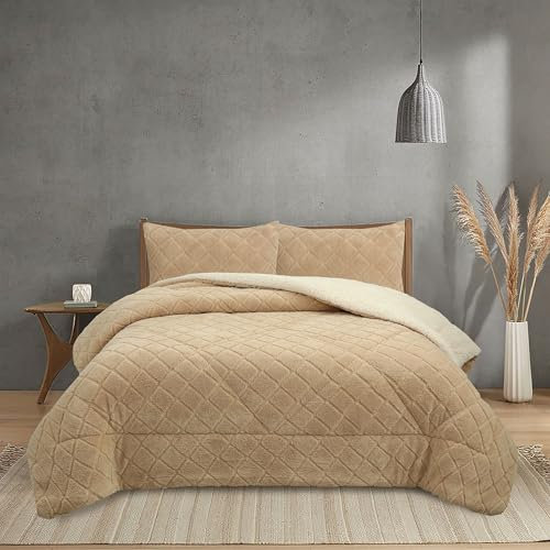 NH NOVOTEXTIL HOGAR Edredón Invierno Sherpa Cama 150 (250x260) Extra Grueso 560gr/m2 Efecto Borreguito - Edredón Suave, Cálido y Transpirable con 2 Fundas Almohada (50x70) (Kaunas)