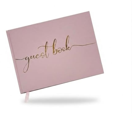 Guest Book Elegant Premium Hardcover Pink with Gold Text Perfect for Weddings Parties Business Meetings Funerals Company Reception Baby Showers Christening Visits Special Events 200 Pages