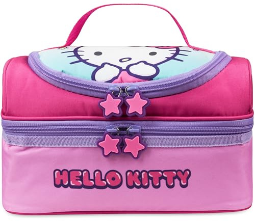 Get Trend Hello Kitty Sanrio Kids Insulated Lunch Bag, Dual Compartments Cooler Bag for Lunch Box & Snacks, Food Carrier for School, Sports, Travel & Picnics, School Supplies Gifts (Pink Hello Kitty)