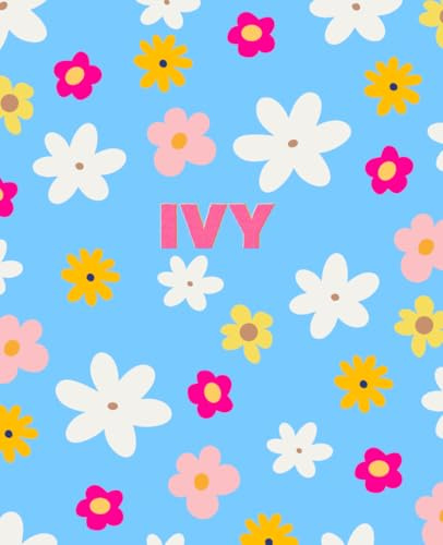 IVY: personalized name notebook: Blue notebook with flowers, cute composition book, 110 lined pages, soft matte cover
