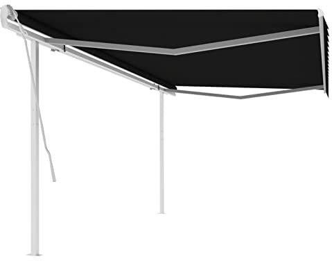 Xichuzi Markise Manuell Einziehbar mit Pfosten 5x3 m Anthrazit, Sichtschutz Balkon, Balkon Markise, Seitenmarkise, Klemmmarkise, Sonnenvorhang, Balkonmarkisen - 3069979