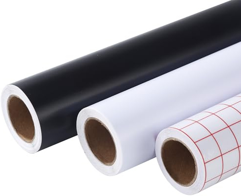 BUCOMTU Lot de 3 Rouleaux 30,5 x 300 cm Vinyle Adhésif Noir et Blanc, Film Vinyle pour Traceur,Vinyle Permanent Multisurface – Pour Cadeaux DIY, Mug, Fenêtre, Céramique, Plastique
