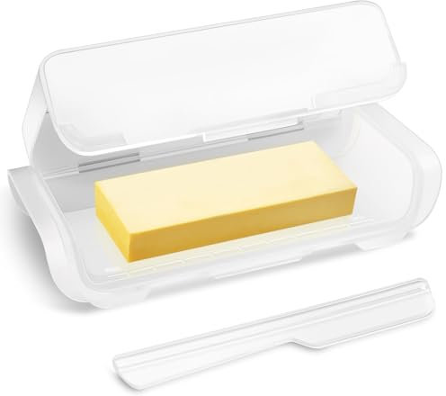 Yiomxhi Butterdose mit Deckel und Buttermesser, Butterschale Butterbehälter für Kühlschranktüre, Transparenter Butterschatz Butterbox Kunststoff, Butter Dish