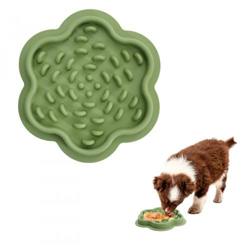 Anti Schling Napf Hund und Anti Schling Napf Katze, Schleckmatte Katze aus Silikon, Rutschfester Slow Feeder Napf für Hunde und Katzen, Gesundes Fressen, Hellgrün