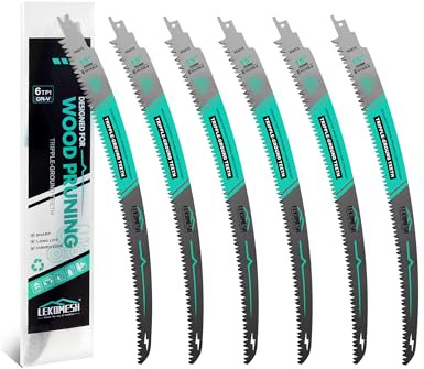 LEKOMESH Lot de 6 lames de scie sabre avec dents japonaises 380 mm - Bord arqué - Pour bois 380 mm - 6 TPI - Pour tailler les arbres, couper le bois