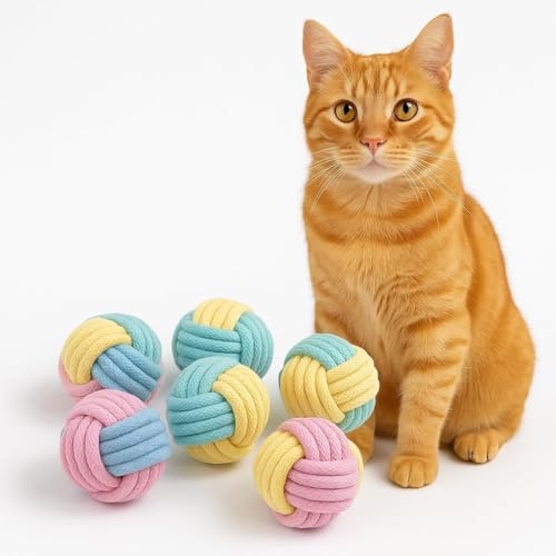 Zasle No Catnip Cat Toy Balls, 6 Pack Crinkle Chew Toys (Pastel)