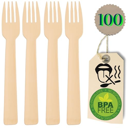 Sans goût de bois - 100 Fourchettes Jetables Compostables en Bambou Ecologique - Set de 100 Fourchettes 16 cm. Picnic, Barbecue, Fête, Camping @Claudi Home