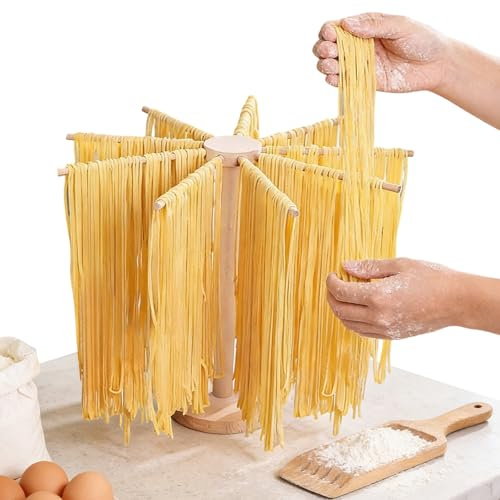 Sifxouped - Séchoir à pâtes, grande étagère à pâtes en bois avec 9 bras amovibles avec socle, pliable, réutilisable, 45 cm de haut